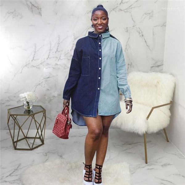 long sleeve denim jacket shirt skirt lapel neck fashion color matching famale dress women spring fashion, Black;gray
long sleeve denim jacket shirt skirt lapel neck fashion color matching famale dress women spring fashion, Black;gray