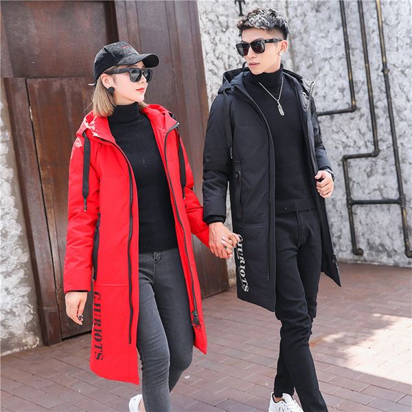 2018 new men and women couples outfit down jacket youth mid-long winter warm coat white duck down hooded coat, Black
2018 new men and women couples outfit down jacket youth mid-long winter warm coat white duck down hooded coat, Black