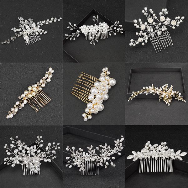 

2019 New Gold And Silver Bridal Rhinestone Hair Comb Handmade Pearl Fashion Hair Accessories Ladies Wedding Headdress