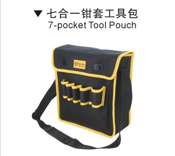 

r taiwan made oxford complex material multi-purpose 7 pockets shoulder tools bag no.05153