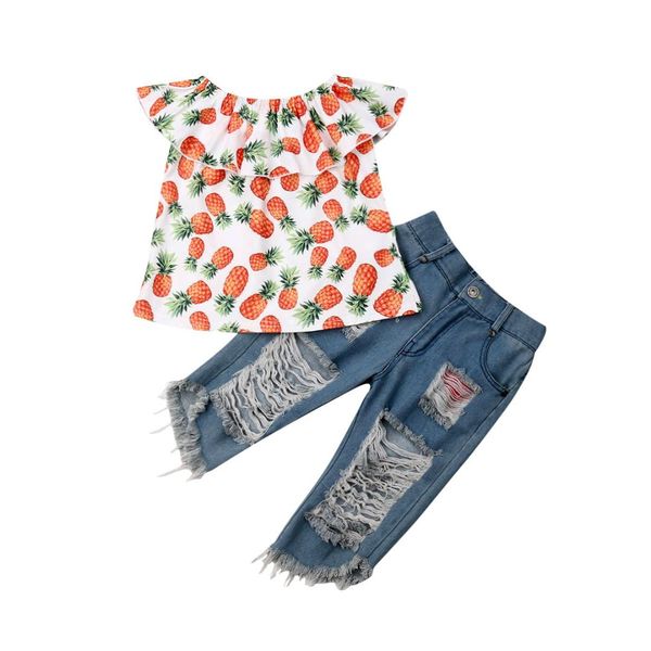 cute toddler kids baby girl 1-6y clothes sets ruffles short sleeve pineapple print + denim long pants outfits set, White
cute toddler kids baby girl 1-6y clothes sets ruffles short sleeve pineapple print + denim long pants outfits set, White