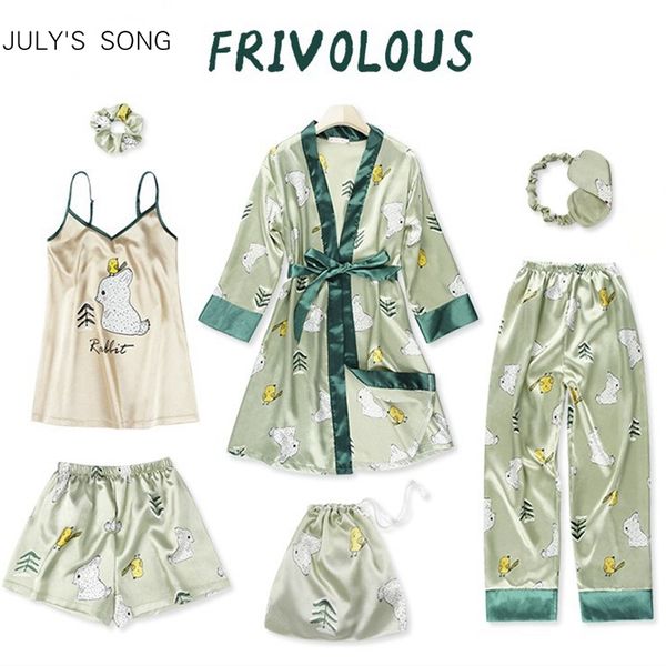 july's song women 7 pieces pajamas sets green cute emulation silk printed women sleepwear sets spring summer autumn homewear, Black;red
july's song women 7 pieces pajamas sets green cute emulation silk printed women sleepwear sets spring summer autumn homewear, Black;red
