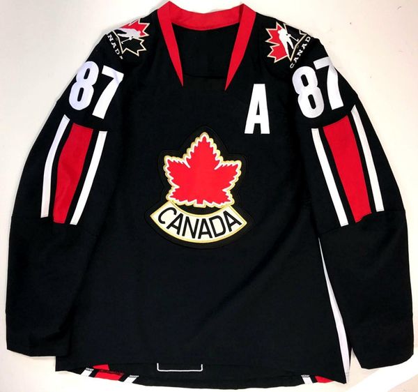 

custom 87 sidney crosby team canada 2006 world championship black white hockey jersey stitched brand logos any name your number customized, Black;red