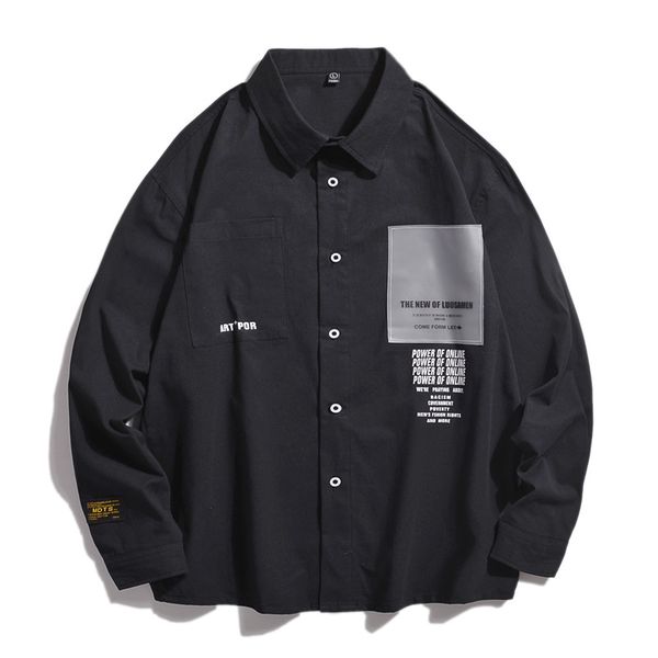 men shirt long sleeve cotton mens shirts spring autumn casual shirt streetwear men fashions button balck shirts for, White;black