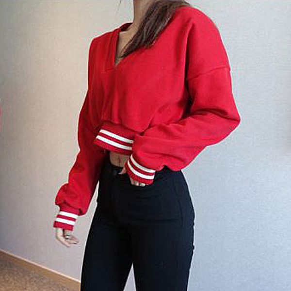 hoodie women's 2019 new style short-contrast color long sleeve v-neck women's waist hugging pullover female autumn dress, Black
hoodie women's 2019 new style short-contrast color long sleeve v-neck women's waist hugging pullover female autumn dress, Black