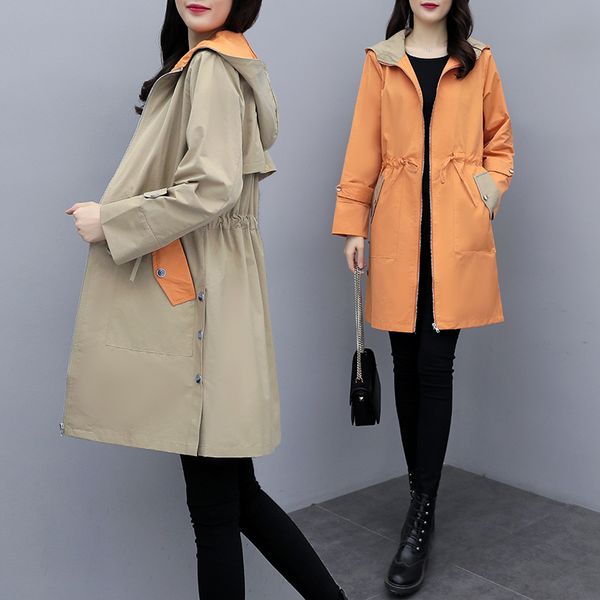 cotton trench coat mujer spring new loose large size women's cardigan outwear fashion casual hooded mid-length windbreaker z372, Tan;black
cotton trench coat mujer spring new loose large size women's cardigan outwear fashion casual hooded mid-length windbreaker z372, Tan;black