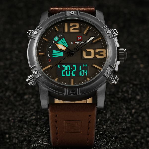 naviforce men's watch dual display watches men sports quartz watch back light leather relogio masculino, Slivery;brown
naviforce men's watch dual display watches men sports quartz watch back light leather relogio masculino, Slivery;brown