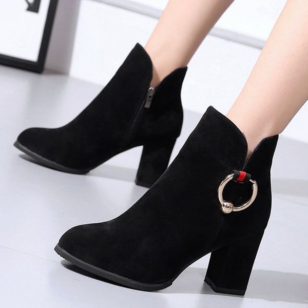 women's leisure solid pointed toe zipper square high heel boots shoes, Black
women's leisure solid pointed toe zipper square high heel boots shoes, Black