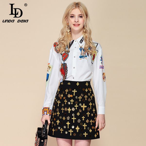 ld linda della fashion two pieces set women's long sleeve printed blouses + vintage sequined beading mini short skirts sets suit, White
ld linda della fashion two pieces set women's long sleeve printed blouses + vintage sequined beading mini short skirts sets suit, White