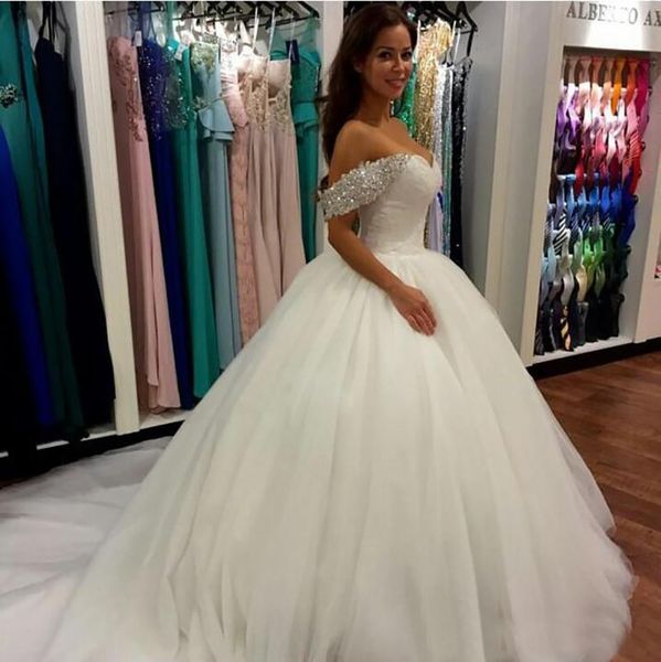 ball gown wedding dresses off the shoulder sweetheart puffy wedding gowns zipper back custom made sweep train bridal dress, White
ball gown wedding dresses off the shoulder sweetheart puffy wedding gowns zipper back custom made sweep train bridal dress, White