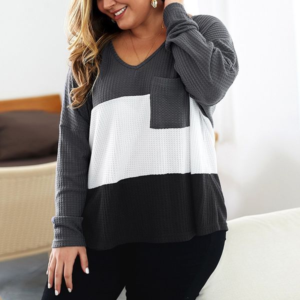 plus size womens sweater fashion stripe stitching pocket long sleeve v-neck sweater oversize sueter mujer invierno 2019 f827, White;black
plus size womens sweater fashion stripe stitching pocket long sleeve v-neck sweater oversize sueter mujer invierno 2019 f827, White;black