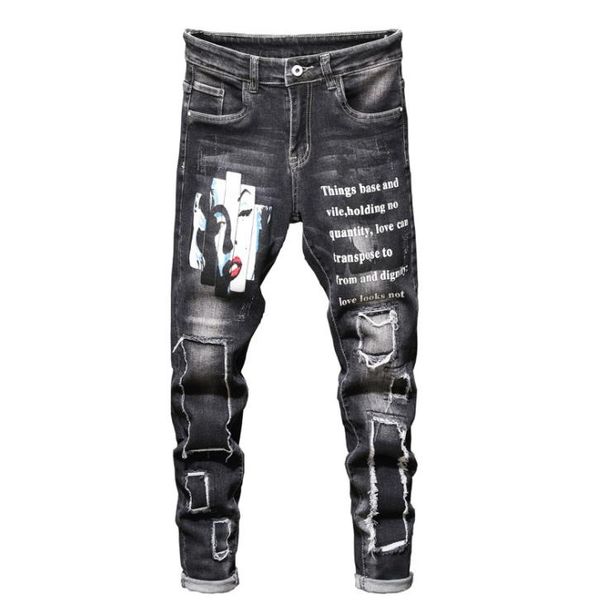 men letter print beauty pattern denim jeans pant chic trouser ripped hole slim fit 28-38 #2036, Blue
men letter print beauty pattern denim jeans pant chic trouser ripped hole slim fit 28-38 #2036, Blue