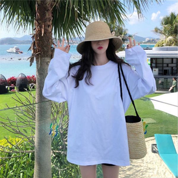 long-sleeved t- 2019 early korean ins simple solid color loose long-sleeved t-shirt female medium-long base shirt, White
long-sleeved t- 2019 early korean ins simple solid color loose long-sleeved t-shirt female medium-long base shirt, White