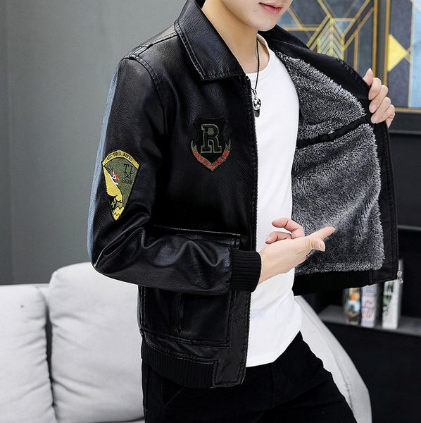 2019 autumn winter men's leather flight jackets fashion designer men's leather jacket fleece warm coat plus size m-4xl, Black 
2019 autumn winter men's leather flight jackets fashion designer men's leather jacket fleece warm coat plus size m-4xl, Black