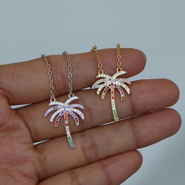 2019 summer beach women fashion jewelry micro pave rainbow cz zirconia palm tree pendant necklace, Silver
2019 summer beach women fashion jewelry micro pave rainbow cz zirconia palm tree pendant necklace, Silver