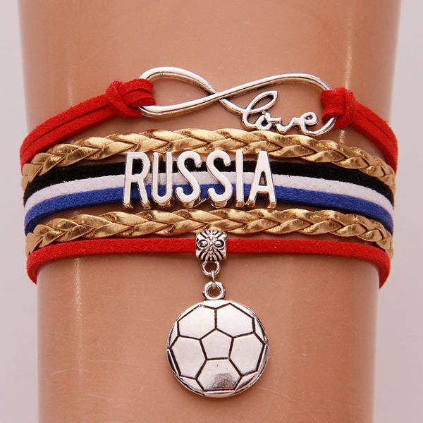 infinity love russia bracelets bangles soccer charm braided pu leather bracelet jewelry for women men drop shipping, Golden;silver
infinity love russia bracelets bangles soccer charm braided pu leather bracelet jewelry for women men drop shipping, Golden;silver