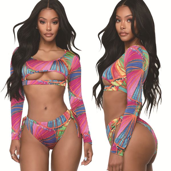 split swimsuit rainbow printed bikini long sleeve hollowed out straps underwear swimwear women's swimwear swimming suits, White;black
split swimsuit rainbow printed bikini long sleeve hollowed out straps underwear swimwear women's swimwear swimming suits, White;black