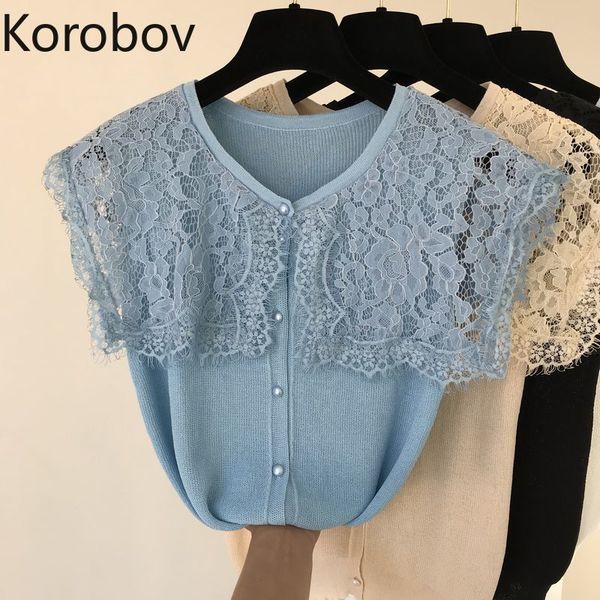 korobov 2019 new women's knit lace collar cardigans single breasted lace patchwork ladies sweet casual summer outfit 78542, Black;white
korobov 2019 new women's knit lace collar cardigans single breasted lace patchwork ladies sweet casual summer outfit 78542, Black;white