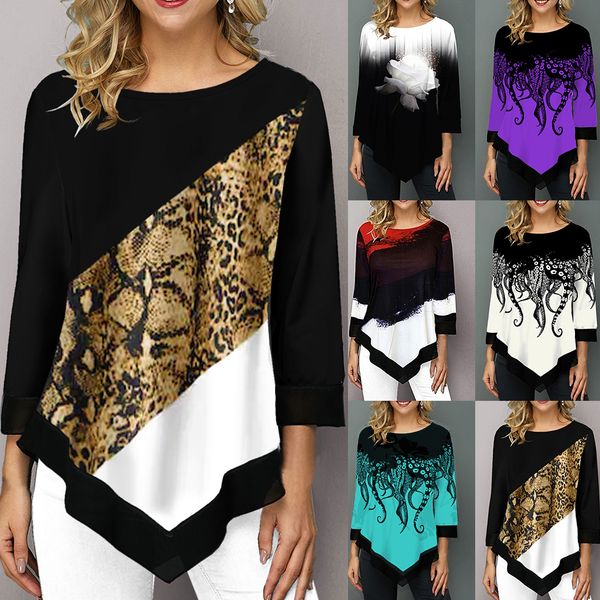 women floral shirt printed women shirt irregular spring summer shirts for women's o-neck casual dropshipping, White
women floral shirt printed women shirt irregular spring summer shirts for women's o-neck casual dropshipping, White