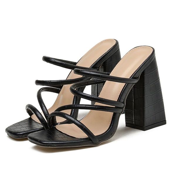 mules shoes women square heel slippers women summer high heels square toe slides ladies shoes white black