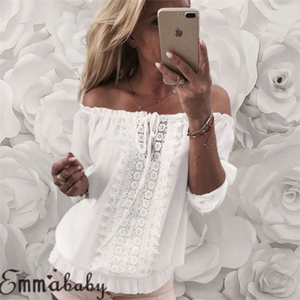 off shoulder spring summer strapless women blouse floral lace slash neck shirts casual loose blusas plus size shirts, White
off shoulder spring summer strapless women blouse floral lace slash neck shirts casual loose blusas plus size shirts, White
