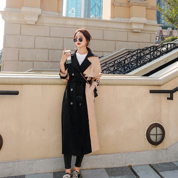 women's trench coats casacos feminino 2021 spring autumn mid-length windbreaker splice hit color with belt plus size casual outerwear, Tan;black
women's trench coats casacos feminino 2021 spring autumn mid-length windbreaker splice hit color with belt plus size casual outerwear, Tan;black