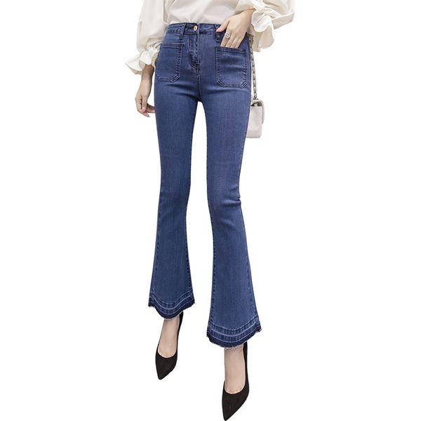 2020 spring and summer new korean women's cropped pants micro-flared wide leg edging was thin cropped jeans women, Blue
2020 spring and summer new korean women's cropped pants micro-flared wide leg edging was thin cropped jeans women, Blue