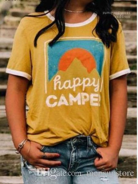 beach o-neck short sleeved yellow holiday tees happy camp summer tshirts women casual, White
beach o-neck short sleeved yellow holiday tees happy camp summer tshirts women casual, White