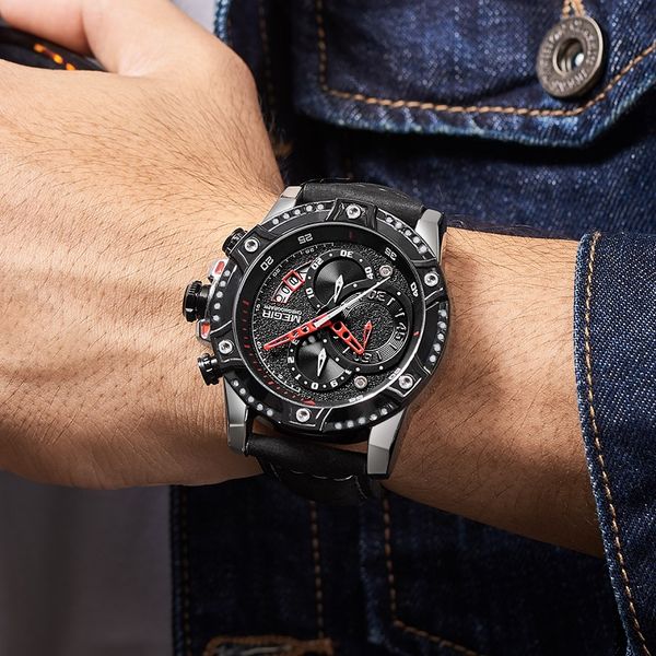 

megir mens watches wrist watch man fashion waterproof chronograph sports watches quartz wristwatch reloj hombre, Slivery;brown