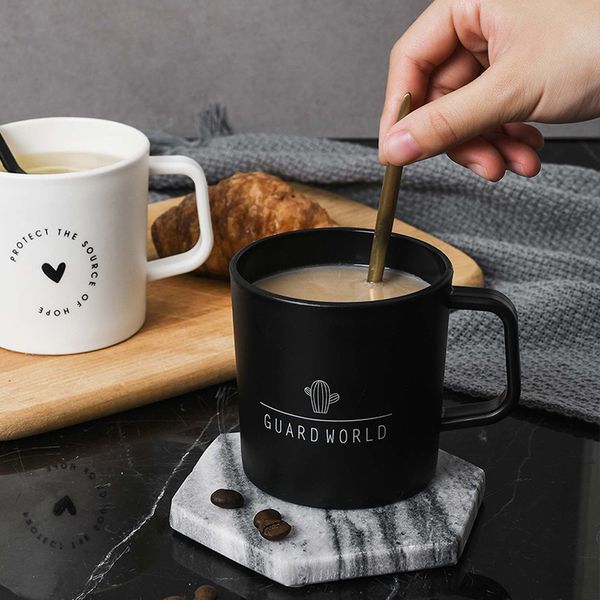 

250ml black white mugs cup coffee cups with handgrip lid home office school water bottle cup easy to carry shenglaike1