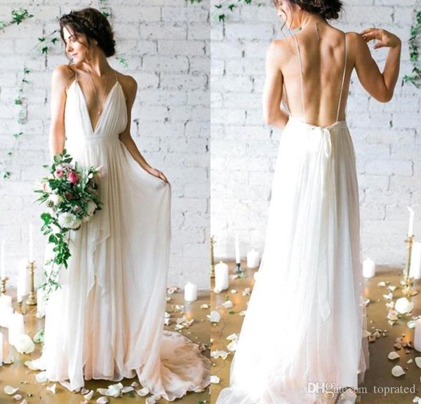 new summer beach wedding dresses 2019 spaghetti straps open back chiffon long bridal gowns vestido de novia custom made, White
new summer beach wedding dresses 2019 spaghetti straps open back chiffon long bridal gowns vestido de novia custom made, White