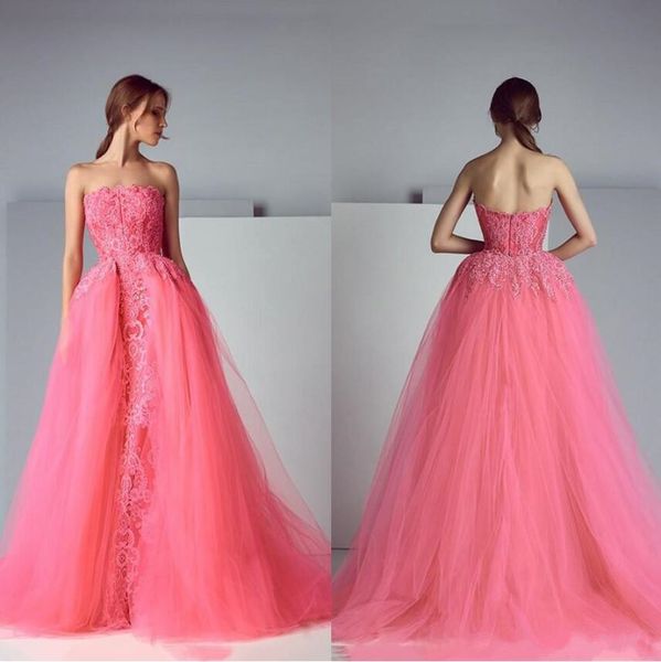 saiid kobeisy 2019 pink prom dresses with detachable train lace appliqued evening gowns strapless formal party dress vestidos de festa, Black
saiid kobeisy 2019 pink prom dresses with detachable train lace appliqued evening gowns strapless formal party dress vestidos de festa, Black