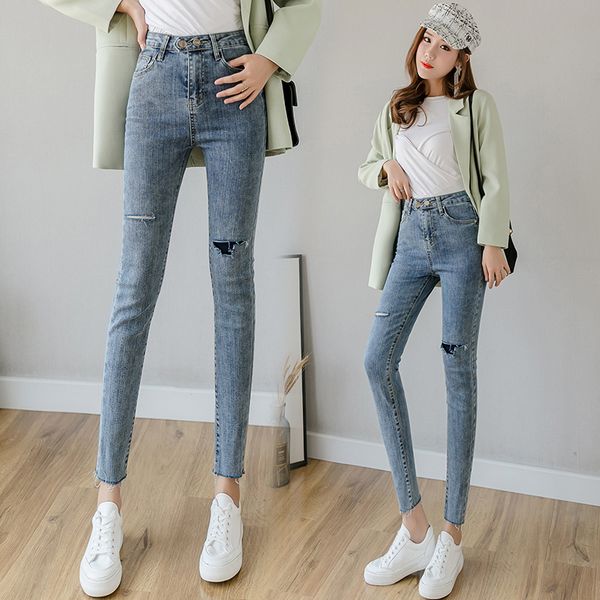hole in han edition tight jeans new female nine points pencil pants fall show thin elastic flash foot trousers 2020, Blue
hole in han edition tight jeans new female nine points pencil pants fall show thin elastic flash foot trousers 2020, Blue