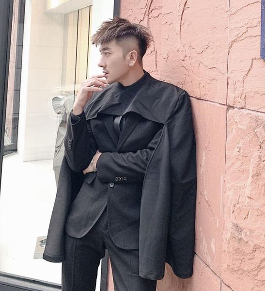 s-6xl 2019 new men's clothing hair stylist original independent design show half elegant cloak coat plus size stage costumes, Tan;black
s-6xl 2019 new men's clothing hair stylist original independent design show half elegant cloak coat plus size stage costumes, Tan;black