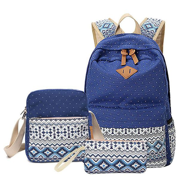 3 pcs/set polka dot printing women backpack cute lightweight canvas bookbags middle high school bags for teenage girls, blue
3 pcs/set polka dot printing women backpack cute lightweight canvas bookbags middle high school bags for teenage girls, blue
