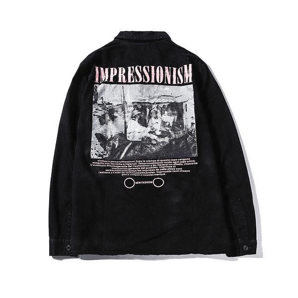2019 impressionsm collection printed women men denim jacket hiphop streetwear men casual jacket coat, Black;brown
2019 impressionsm collection printed women men denim jacket hiphop streetwear men casual jacket coat, Black;brown
