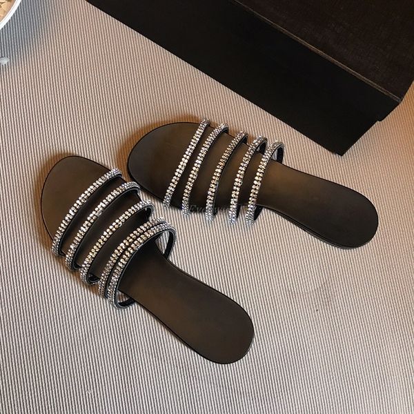 summer new rhinestone chain flat-bottomed slippers word open toe same sandals silver nv t slippers, Black
summer new rhinestone chain flat-bottomed slippers word open toe same sandals silver nv t slippers, Black