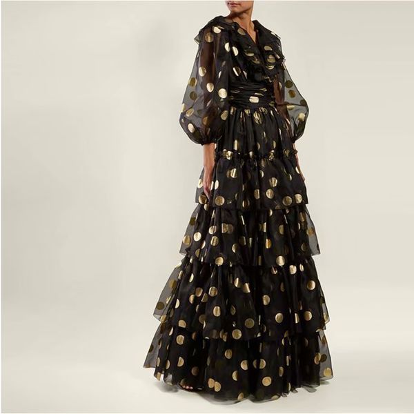 new 3/4 sleeve golden dots organza ruffle full-length long dress women's dress 200314mm07, Black;gray
new 3/4 sleeve golden dots organza ruffle full-length long dress women's dress 200314mm07, Black;gray