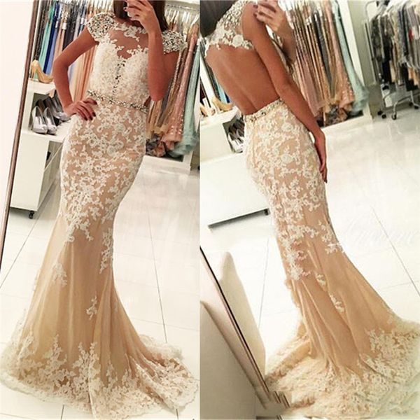 Elegant See Through Lace Mermaid Prom Dresses Scoop Short Sleeves Beading Evening Dresses Formal Party Tuxedos Custom Made
Elegant See Through Lace Mermaid Prom Dresses Scoop Short Sleeves Beading Evening Dresses Formal Party Tuxedos Custom Made