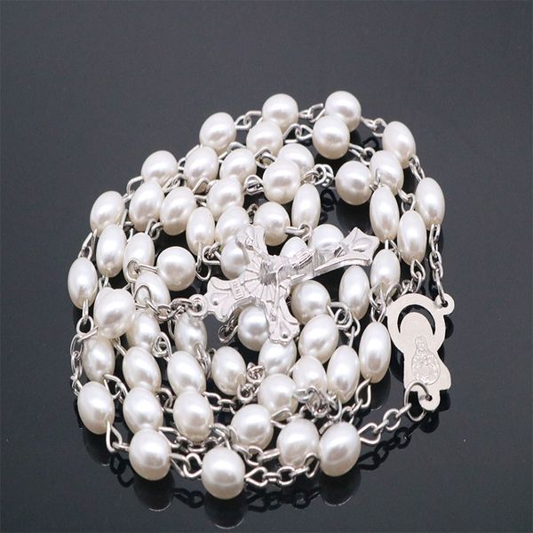 24pcs/8x9 catholic pearl white rosary necklace chain religious jesus jewelry gift, Silver
24pcs/8x9 catholic pearl white rosary necklace chain religious jesus jewelry gift, Silver