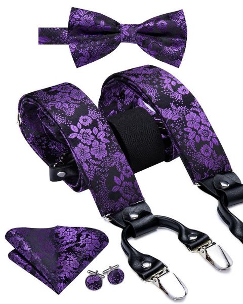 hi-tie silk men's bow tie and suspenders set leather metal 6 clips braces purple floral elastic wedding suspender set, Black;white
hi-tie silk men's bow tie and suspenders set leather metal 6 clips braces purple floral elastic wedding suspender set, Black;white