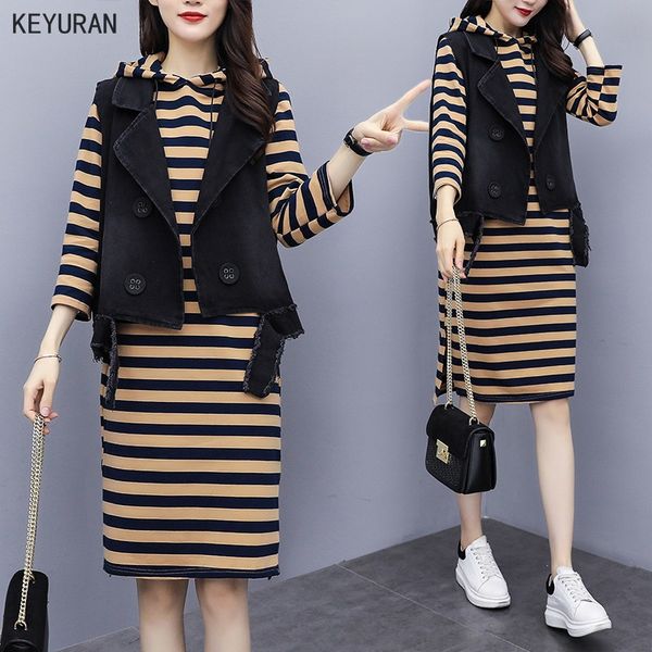plus size two piece set female striped hoodie hoodies sweatshirt dress black denim vest coat casual loose outfit women's suit, White
plus size two piece set female striped hoodie hoodies sweatshirt dress black denim vest coat casual loose outfit women's suit, White