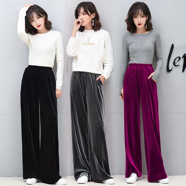 2019 winter women velvet wide leg pants female retro high waist plus size loose casual autumn straight sweatpants long trousers, Black;white
2019 winter women velvet wide leg pants female retro high waist plus size loose casual autumn straight sweatpants long trousers, Black;white
