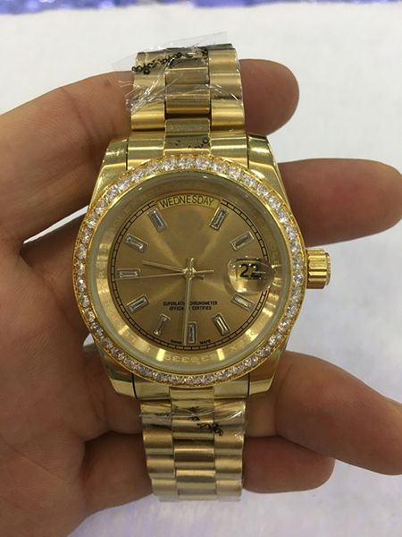 selling luxury watches wristwatch 18k yellow gold diamond dial & bezel 18038 watch automatic mens men's watch watches, Slivery;brown
selling luxury watches wristwatch 18k yellow gold diamond dial & bezel 18038 watch automatic mens men's watch watches, Slivery;brown