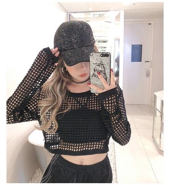 women's t-shirt jazz dance female autumn short hole jacket long-sleeved leak navel loose student costume, White
women's t-shirt jazz dance female autumn short hole jacket long-sleeved leak navel loose student costume, White