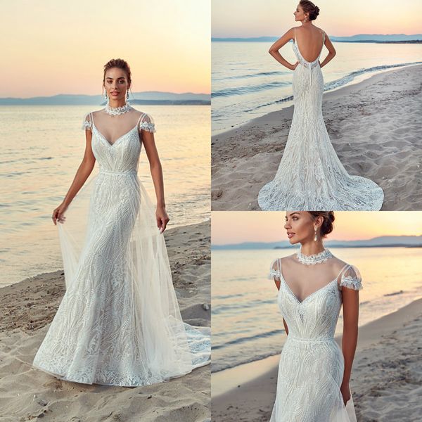 eddy k mermaid wedding dresses with detachable train lace jacket appliqued sweep train beach wedding dress backless plus size bridal gowns, White
eddy k mermaid wedding dresses with detachable train lace jacket appliqued sweep train beach wedding dress backless plus size bridal gowns, White