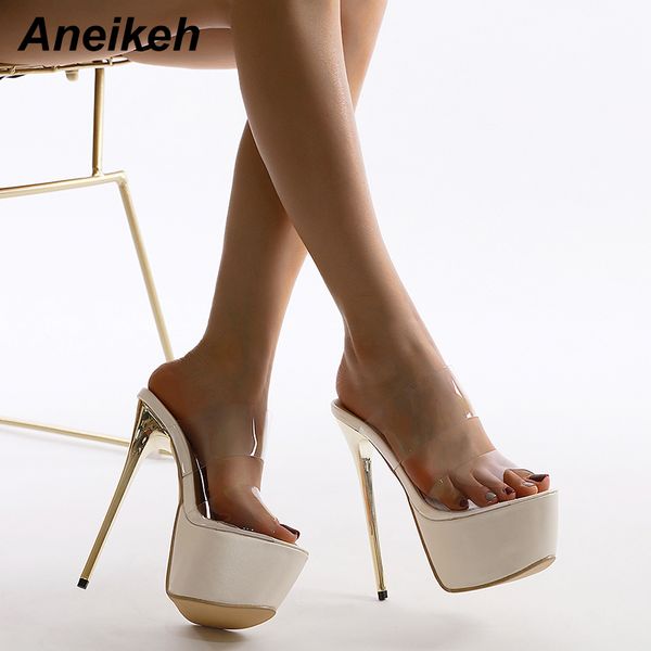 aneikeh new pvc peep toe transparent 17cm stripper high heel slippers summer fashion slip on thin heels slides women mules, Black
aneikeh new pvc peep toe transparent 17cm stripper high heel slippers summer fashion slip on thin heels slides women mules, Black