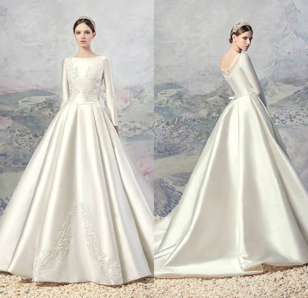 2020 satin papilio wedding dresses a line applique sweep train long sleeve country wedding gowns custom made bohemian abiti da sposa, White
2020 satin papilio wedding dresses a line applique sweep train long sleeve country wedding gowns custom made bohemian abiti da sposa, White
