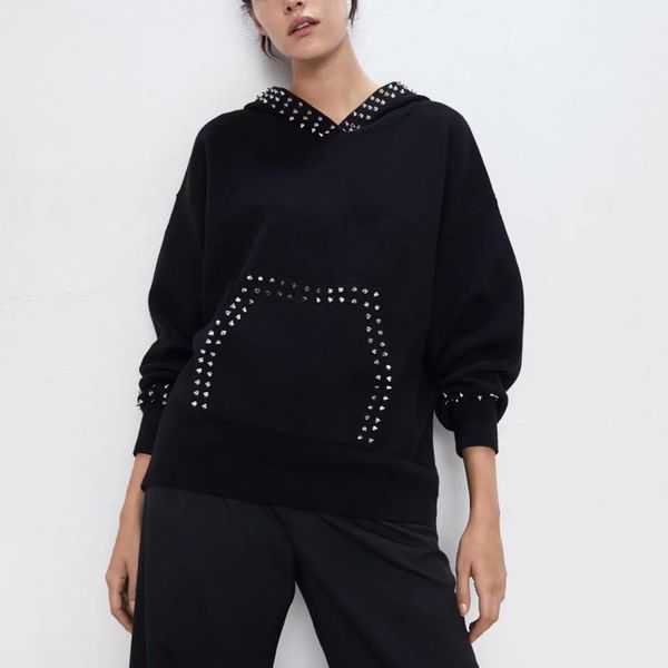 za women knitted rivet fashion hoodies kangaroo pocket thick sweatshirt sportwear loose casual chic lady pullover female, Black
za women knitted rivet fashion hoodies kangaroo pocket thick sweatshirt sportwear loose casual chic lady pullover female, Black