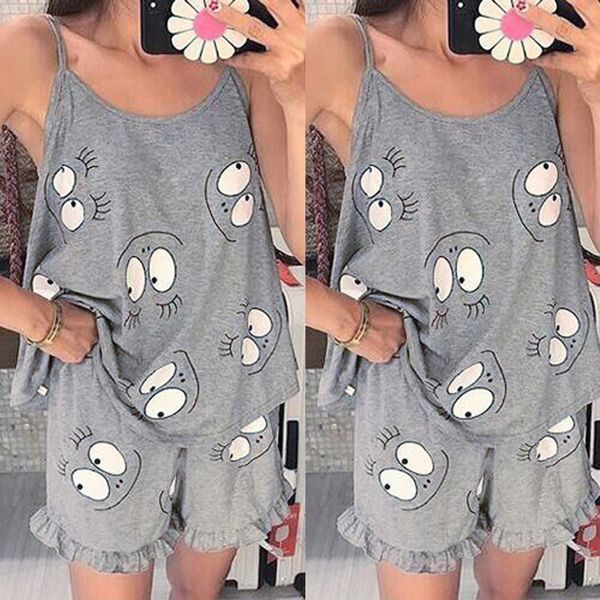summer new arrival women sleeveless camisole short pants cartoon print frill trim cami pajama matching set 2019x1, White
summer new arrival women sleeveless camisole short pants cartoon print frill trim cami pajama matching set 2019x1, White